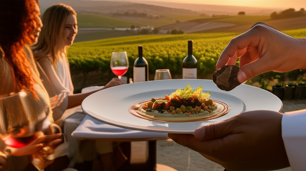 Chef-led culinary travel experience with wine tasting at sunset